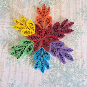 Rainbow Snowflake Ornament, Paper Quilling Christmas tree topper decoration, Sun catcher
