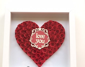 1st anniversary Personalized Framed Quilling red heart wall art, wedding, Mother’s day gift