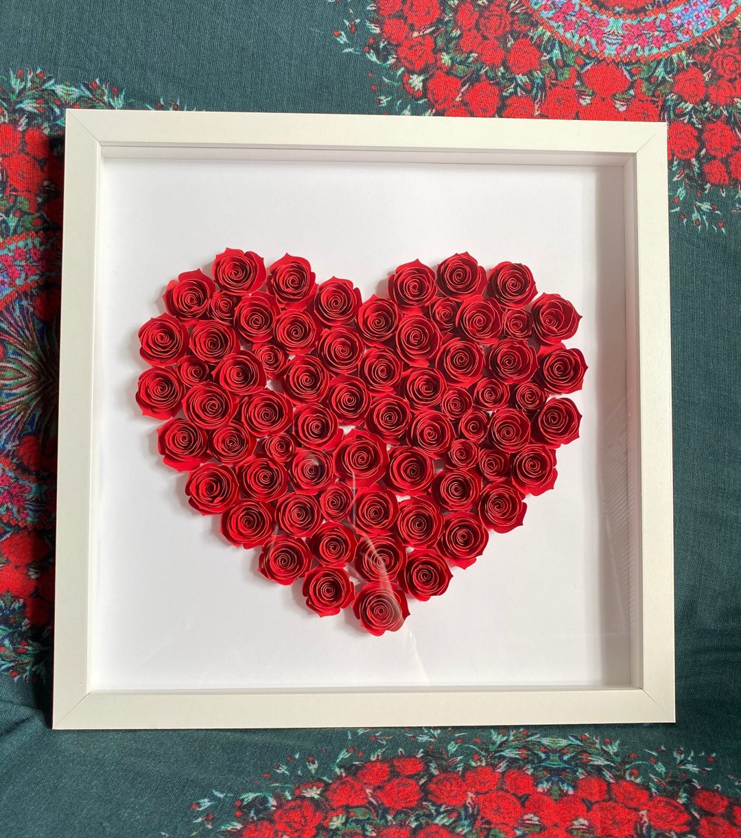 Personalized Framed Quilling Red Roses Heart Wall Art. 1st Anniversary