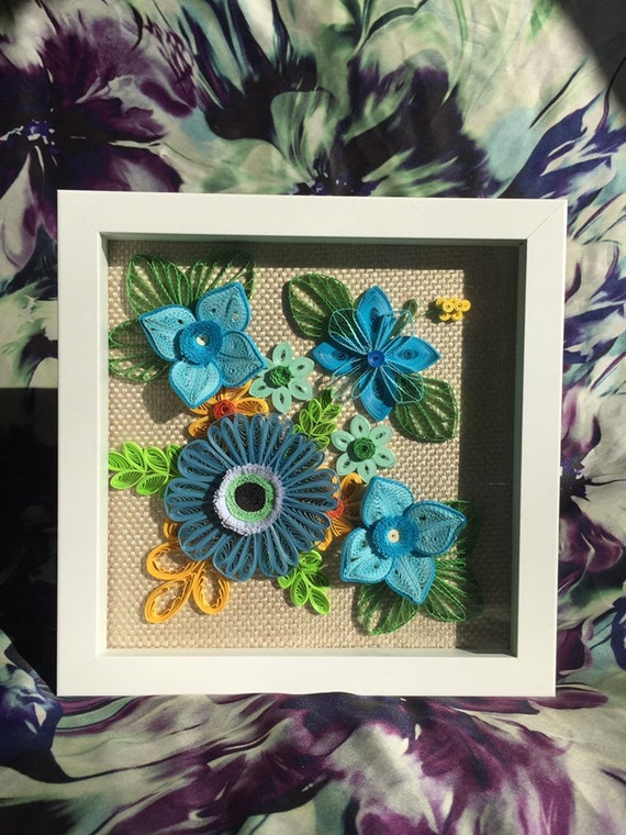 Download 202 Framed 3d Quilling Sky Blue Paper Flowers Wall Art Decor Etsy