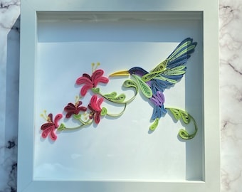 Framed quilling hummingbird wall bird wall art décor gift