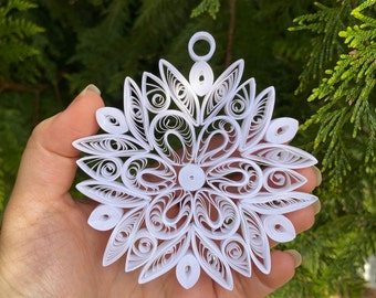 Snowflake Ornament, Paper Quilling Christmas tree decorations, set of three, Sun catcher