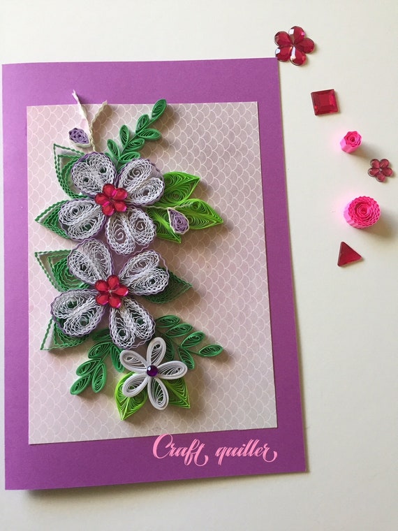 Quilling Purple Greeting Card Paper Quilling Art Flower Greeting