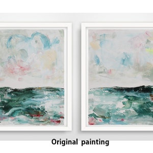abstract landscap ,set of 2 painting,Original Paintings,Modern Abstract,deep green abstract,