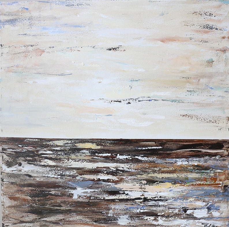 Ivory,brown abstract acrylic painting ,abstract art,landscape,monotone seascape,Modern Home Decor Wall Art,Contemporary art image 5