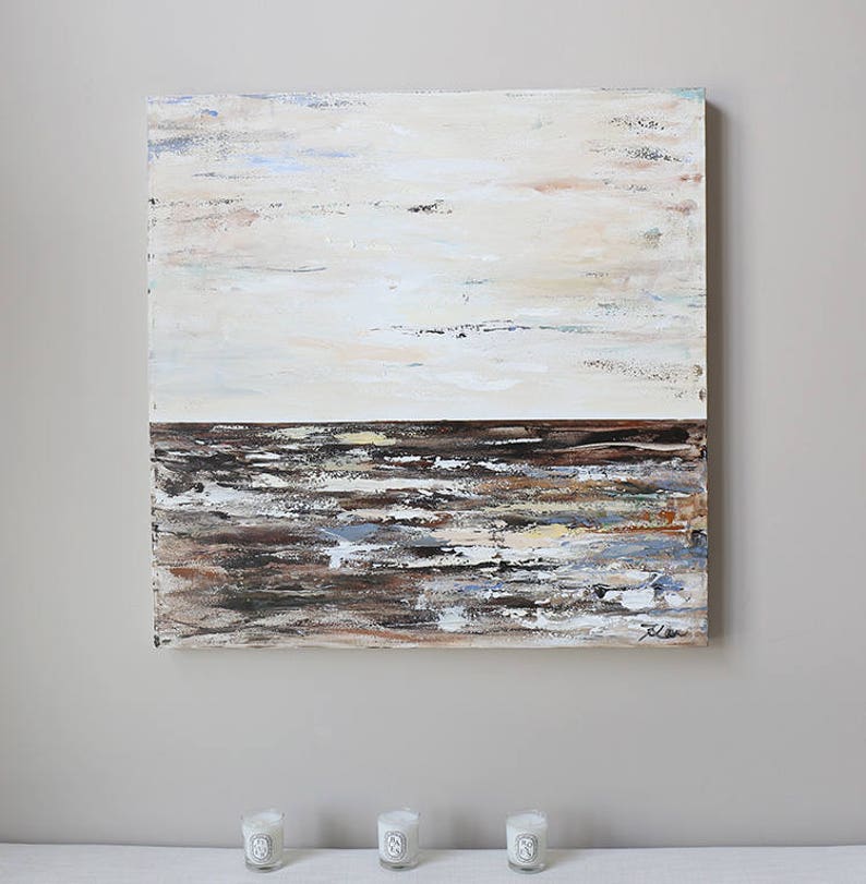 Ivory,brown abstract acrylic painting ,abstract art,landscape,monotone seascape,Modern Home Decor Wall Art,Contemporary art image 4