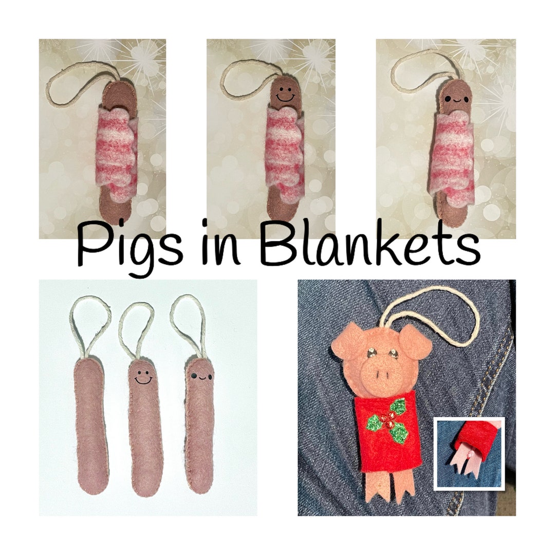 Pigs in Blankets Christmas Tree Decorations Funny Quirky Cute Felt