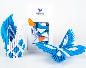 Kit Origami 3D Kit 2 en 1 pour fabriquer un cygne ou un papillon prêt à construire comme des Legos