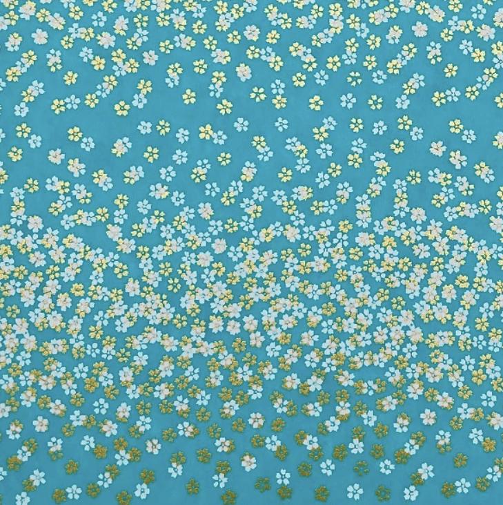 Papier japonais Yuzen Chiyogami Washi (Y0883) - Floraison printanière sur bleu