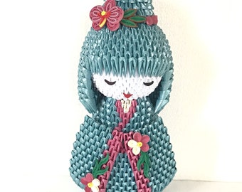 Chica japonesa de origami 3D - Muñeca japonesa - Azul