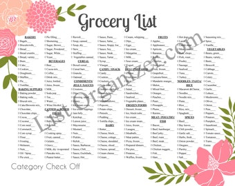 Grocery List, Category Check Off Printable Instant Digital Download Horizontal--Updated