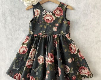 Floral Exposed Zipper Girls Dress
