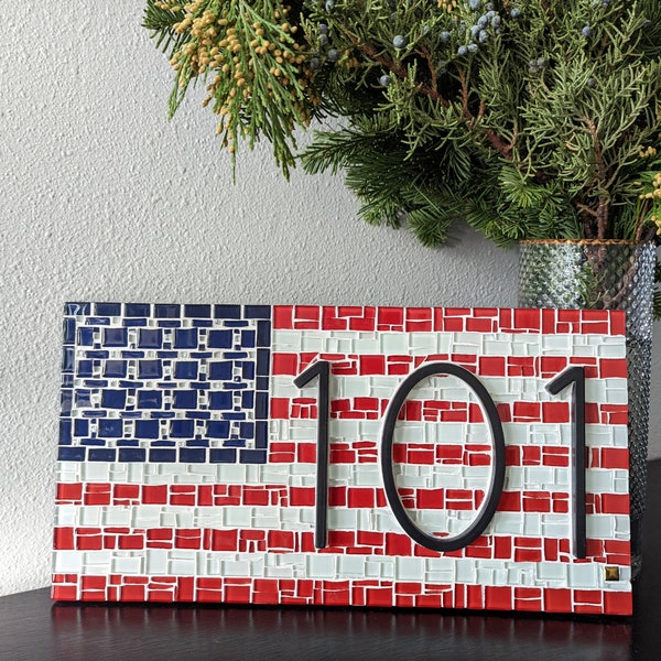 American Flag Mosaic address sign