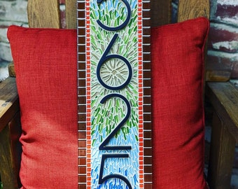 Mosaic ombré sunburst earth tones southwestern address sign house numbers sunshine