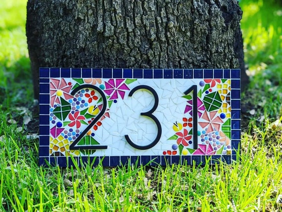 Floral Mosaic Address Sign House Numbers Flower Bright Colorful - Etsy