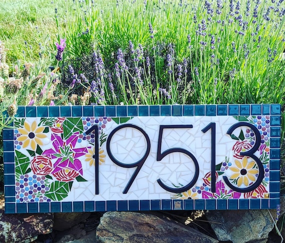 Floral Mosaic Address Sign House Numbers Flower Bright Colorful - Etsy