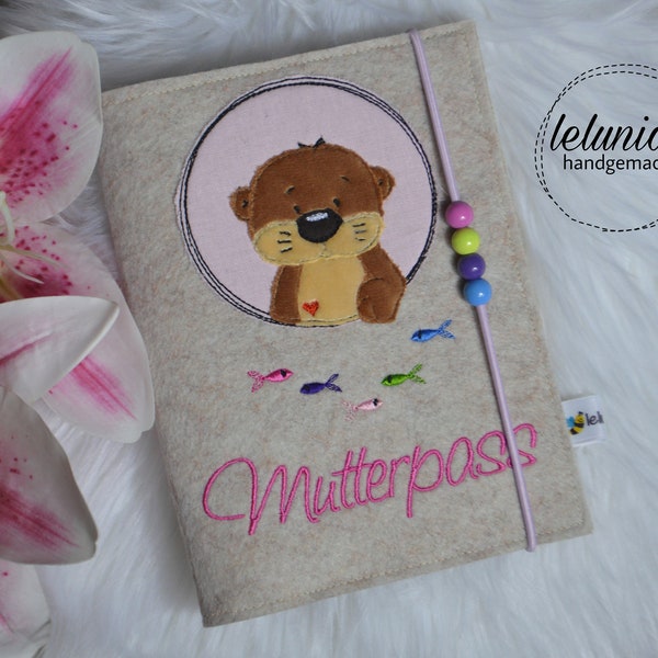 Mutterpass-Hülle Otter Beige Rosa Mutterpass Filz