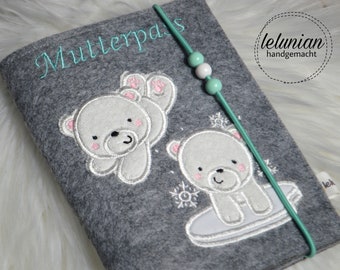 Maternity passport cover felt polar bear TWINS