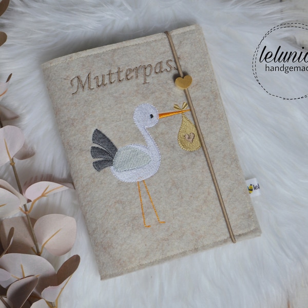 Mutterpass Hülle Filz Storch Beige