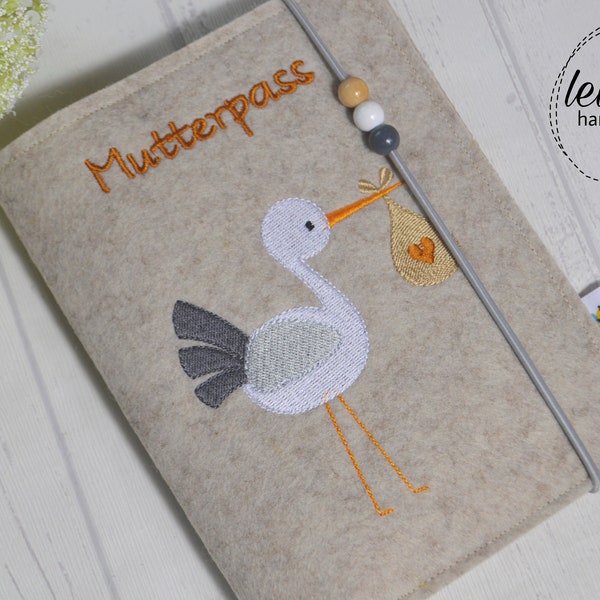 Mutterpass Hülle Filz Storch Beige Natur