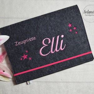 Zeugnismappe Filz Sterne Dunkelgrau Rosa Pink