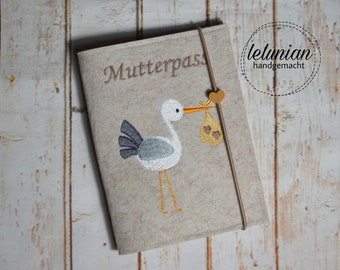 Maternity passport cover felt stork TWINS