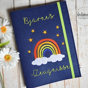 Zeugnismappe Regenbogen personalisierbar mit Namen Dunkelblau