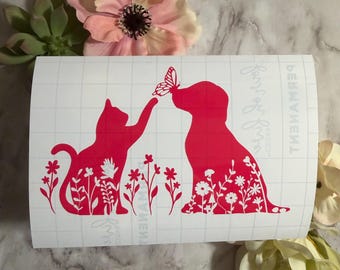 Cat and Dog Silhouette Decal | Vinyl Car Window Sticker | Pet Lover Gift | Cute Cat and Dog Outline Decal | Waterproof Vinyl Sticker for Car