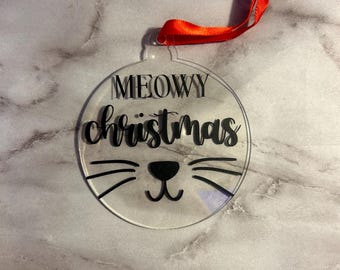Meowy Christmas Cat Acrylic Ornament