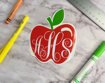 Teacher Apple Monogram Decal