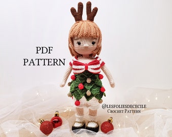 Poupée de Noël MERRY amigurumi patron  PDF (Fr et Us) poupée crochet , patron de poupée au crochet, tutoriel de poupée amigurumi au crochet