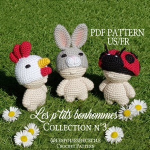 PDF Pattern for 3 Little Crochet Men (FR/US) - Collection 3, 3 in 1 Crochet Mini Doll Pattern, Amigurumi Tutorial, Easter