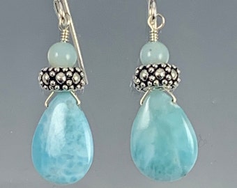Larimar, chalcedony and sterling silver earrings