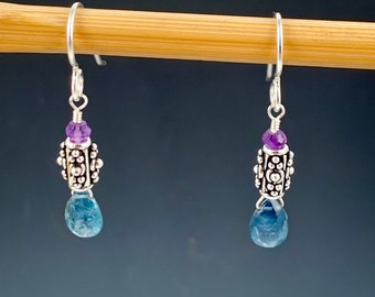 Apatite, amethyst and sterling silver earrings