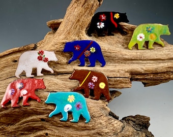 Handcrafted copper enamel bear pin/brooch.