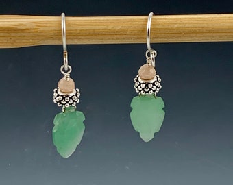 Aventurine, peach moonstone and sterling silver earrings