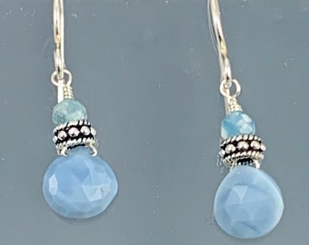 Blue opal, sterling and kyanite earrings