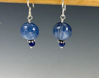 Kyanite, lapis lazuli and sterling silver earrings
