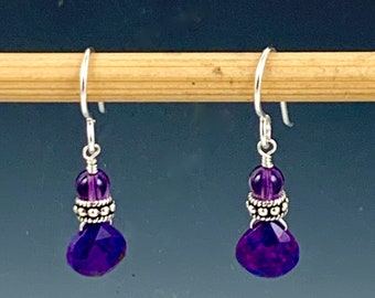 Purple turquoise, amethyst and sterling silver earrings