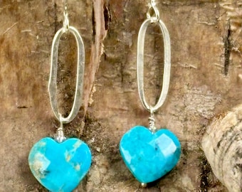 Turquoise heart and sterling silver earrings