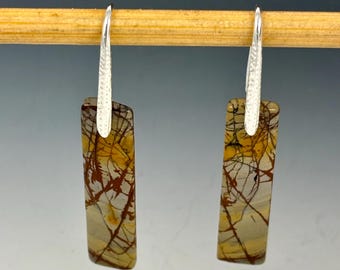 Dramatic long red-creek jasper and sterling silver earrings
