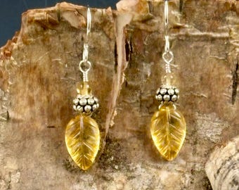 Citrine leaf earrings with sterling silver