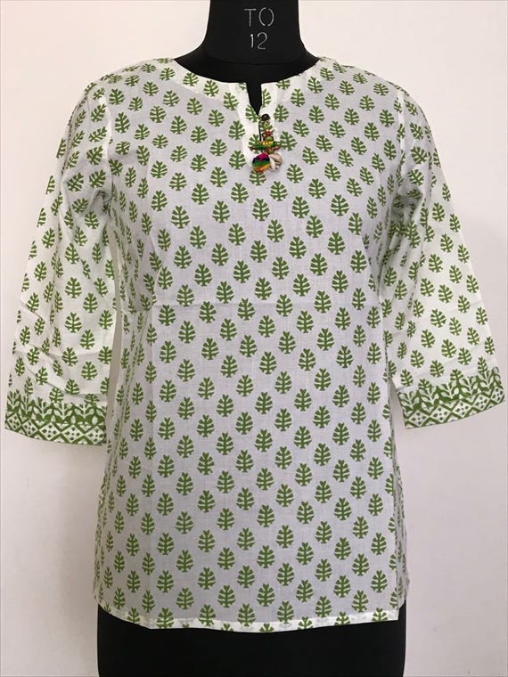 Hand Block Printed Indian White Tunic/ Kurti | Etsy