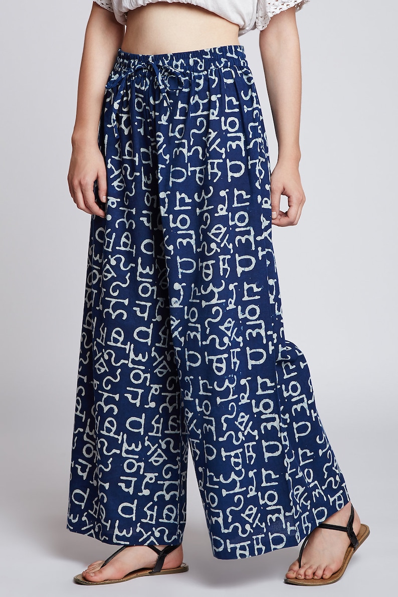 Indigo Hand Printed Cotton Palazzo Pants / Flared Pants Etsy