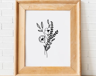 Floral Wall Art - impresión de arte de descarga digital flores dibujadas a mano por TulipType - impresión descargable instantánea - dibujo de línea de ramo floral