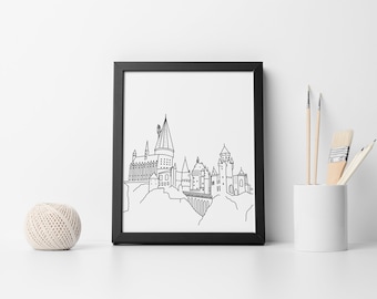 Dibujo de línea del castillo - Descarga digital instantánea - Cartel 8x10 Magic Castle Art - Tulip Lane Studio