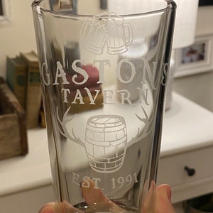 Gaston&#39;s Tavern Glass | Beauty And The Beast Inspired | Fantasyland | Glass Etched | Classic Movie | Gift For Him