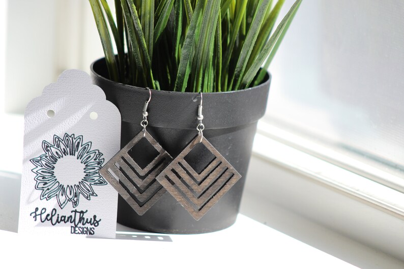 Balsa Wood Earrings Geometric Jewelry Cricut Made Etsy