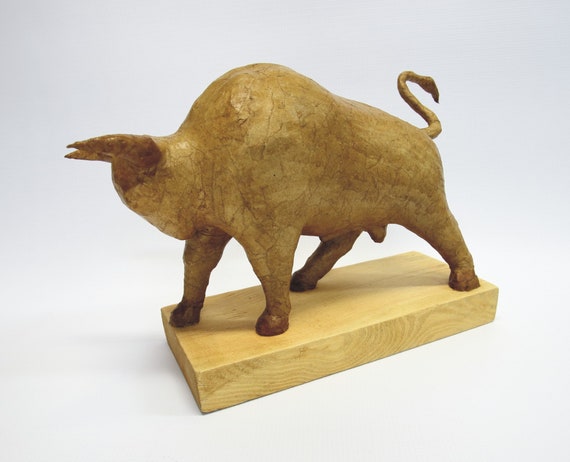 Bull Paper Mache Sculpture Taurus Zodiac Sign Papier Mache Etsy