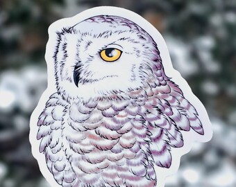 Adesivo in vinile Gufo delle nevi 3" - Arte originale Fantasy Wildlife Wild Bird